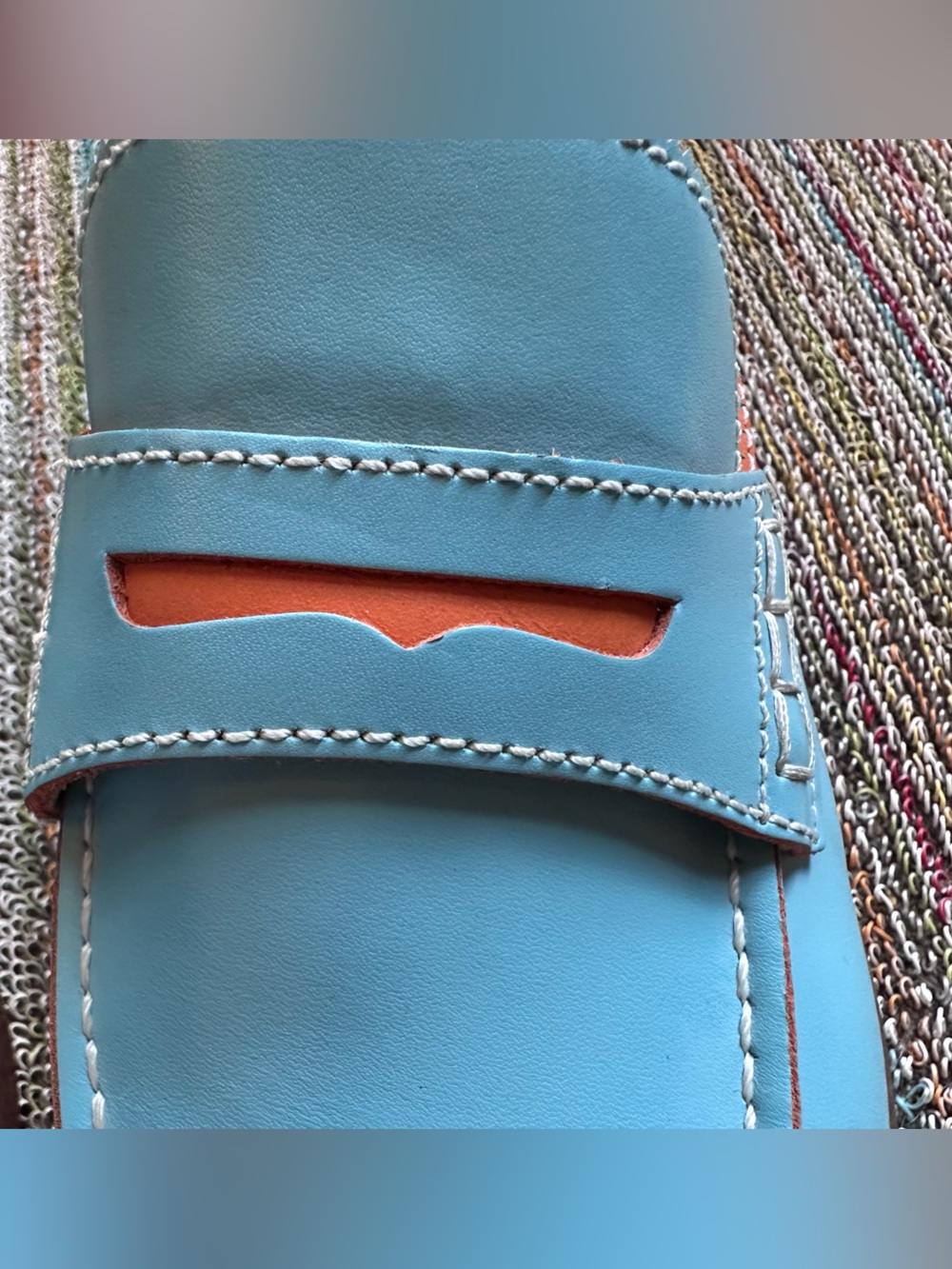 Fluevog LIKE NEW Professionals Buyer blue/orange comfy penny loafer-10 (fit 10.5 - Picture 12 of 16